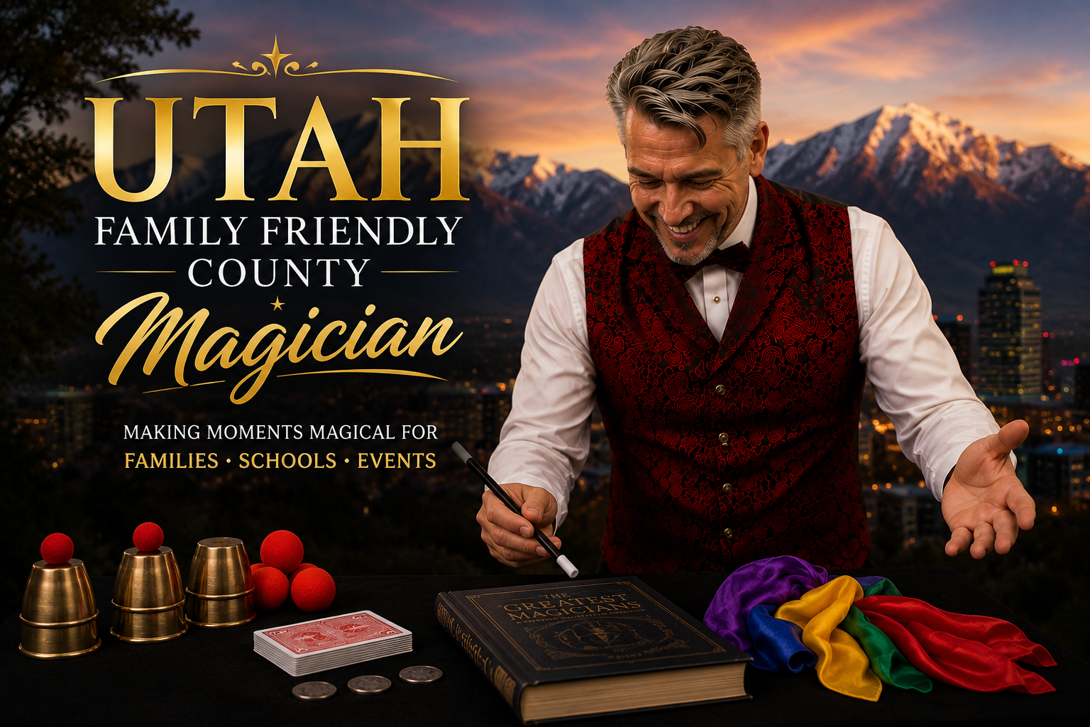 Tres the Great Magic Shows performing clean family-friendly magic for a Utah audience